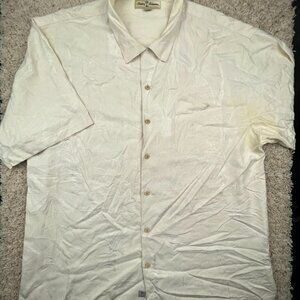 Tommy Bahama All Silk Hawaiian Camp Shirt Luau Button Up Ivory Floral XL MEN’s